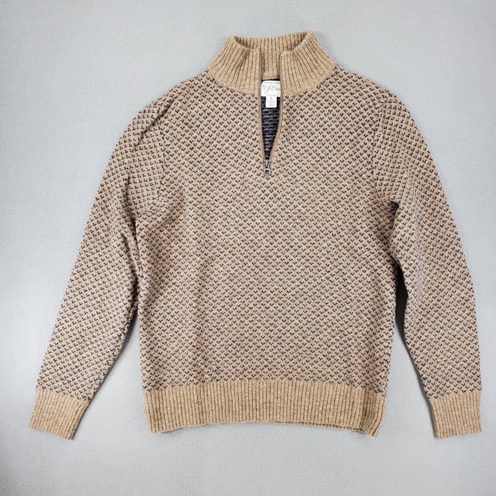 J.Crew Sweater Mens S Tan Rugged Merino Wool Blend Quarter Zip Birdseye BA299